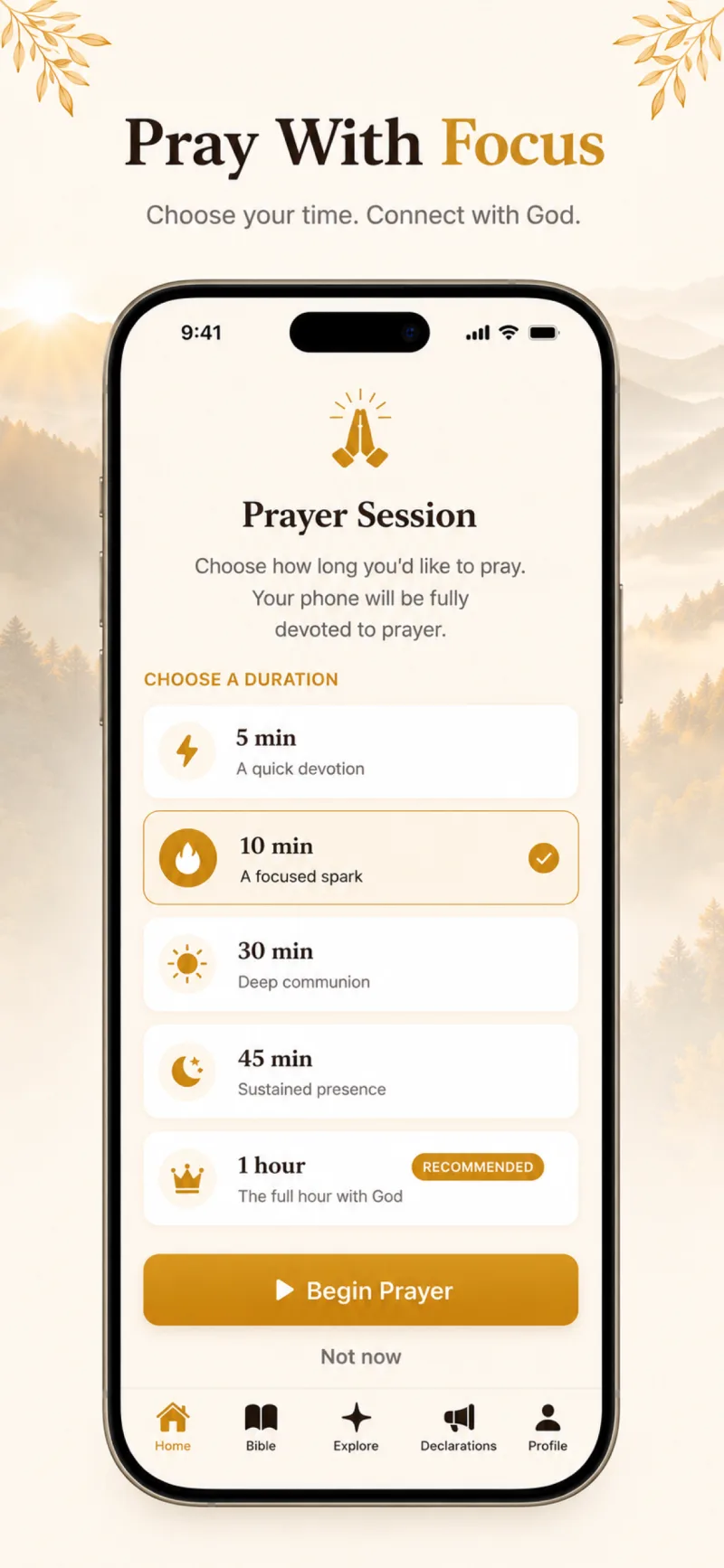 Guided prayer session in Personal Bible